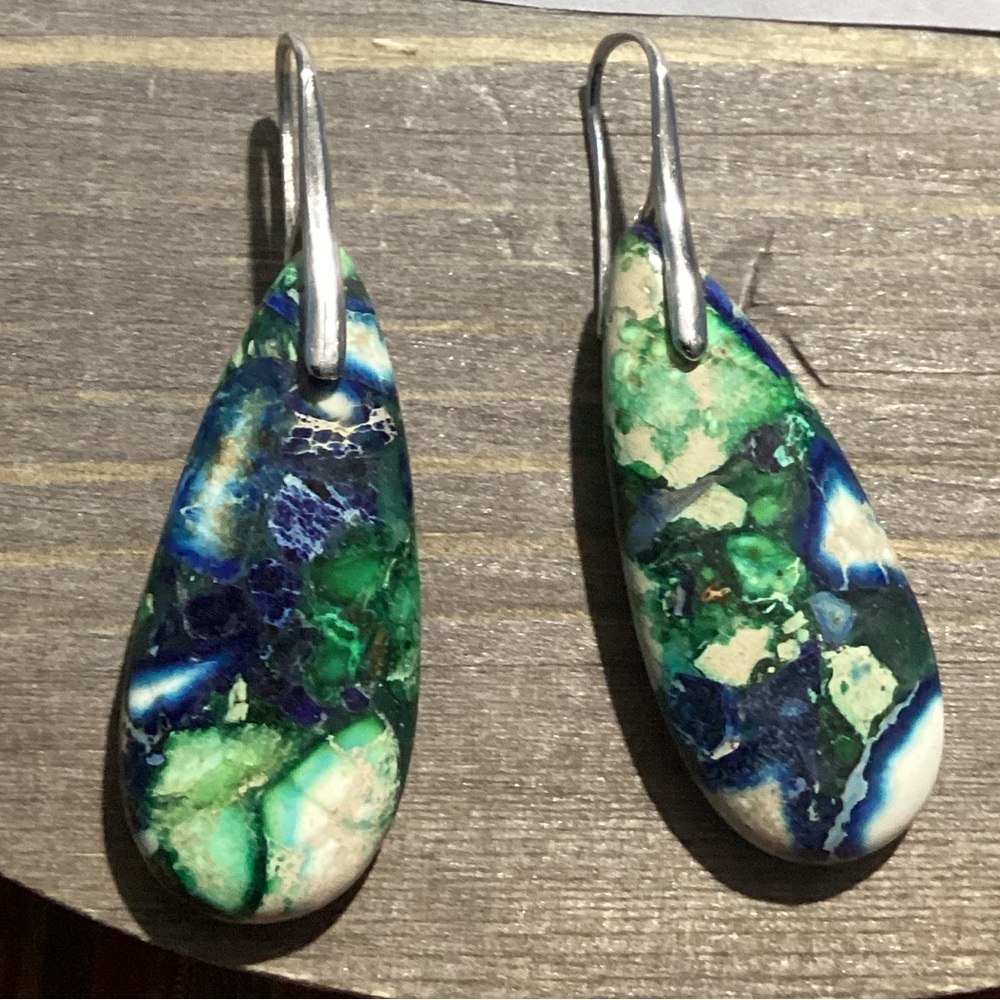 🪷Beautiful Azurite Malachite Natural Stone Drop Hook Earrings